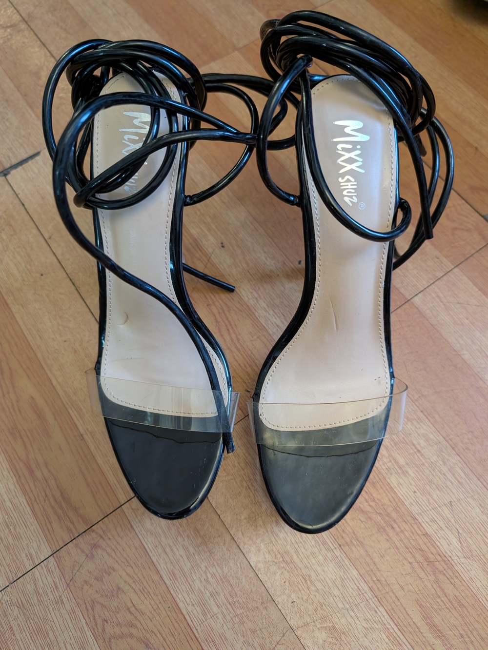 Mixx Shuz Black Clear Strap Lace-Up Sandals